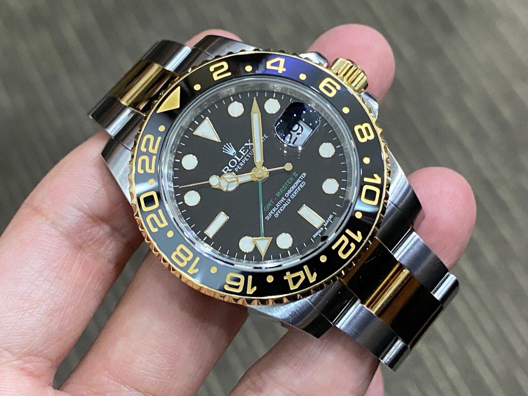 Complete Nov 12 Rolex GMT Master II 18k Yellow Gold Steel 116713LN