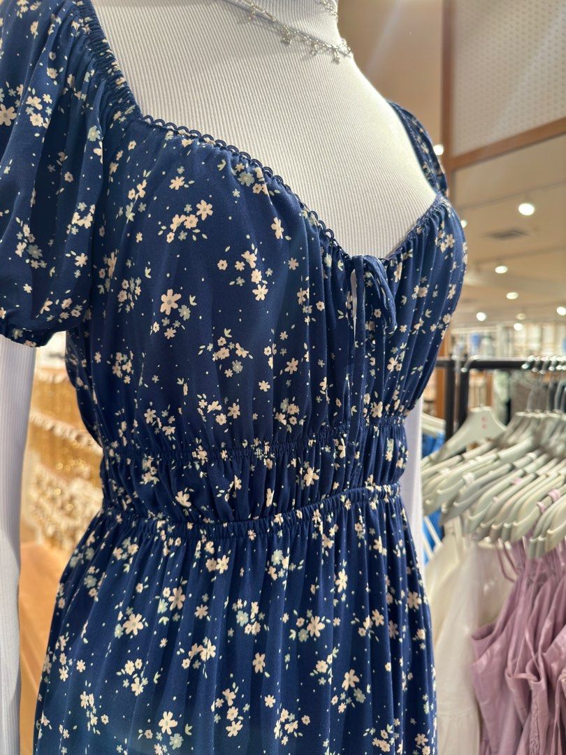 Cotton On Navy Blue Floral Dress (L size), Women's Fashion, Dresses & Sets, Dresses  on Carousell