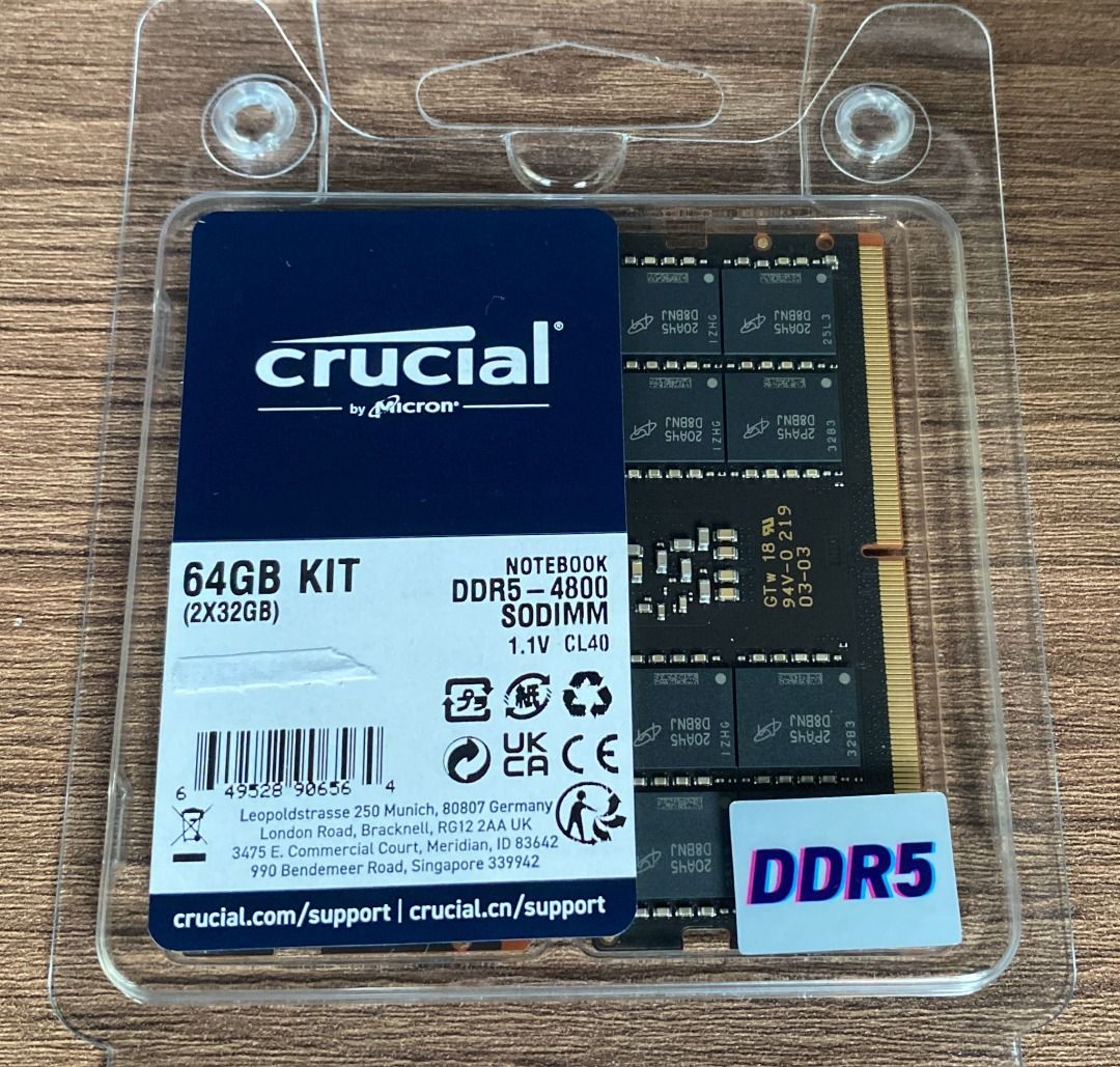 Crucial 64GB Kit (2 x 32GB) DDR5-4800 SODIMM, 手提電話, 電話及其他