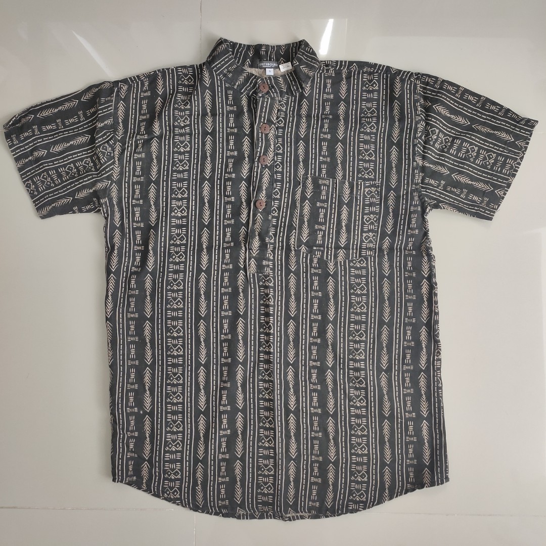 EarthBound Black Chinese Collar Aztec Print Polo on Carousell
