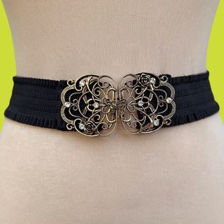 Elastic Black Smock Belt with Gold Clasp Buckle