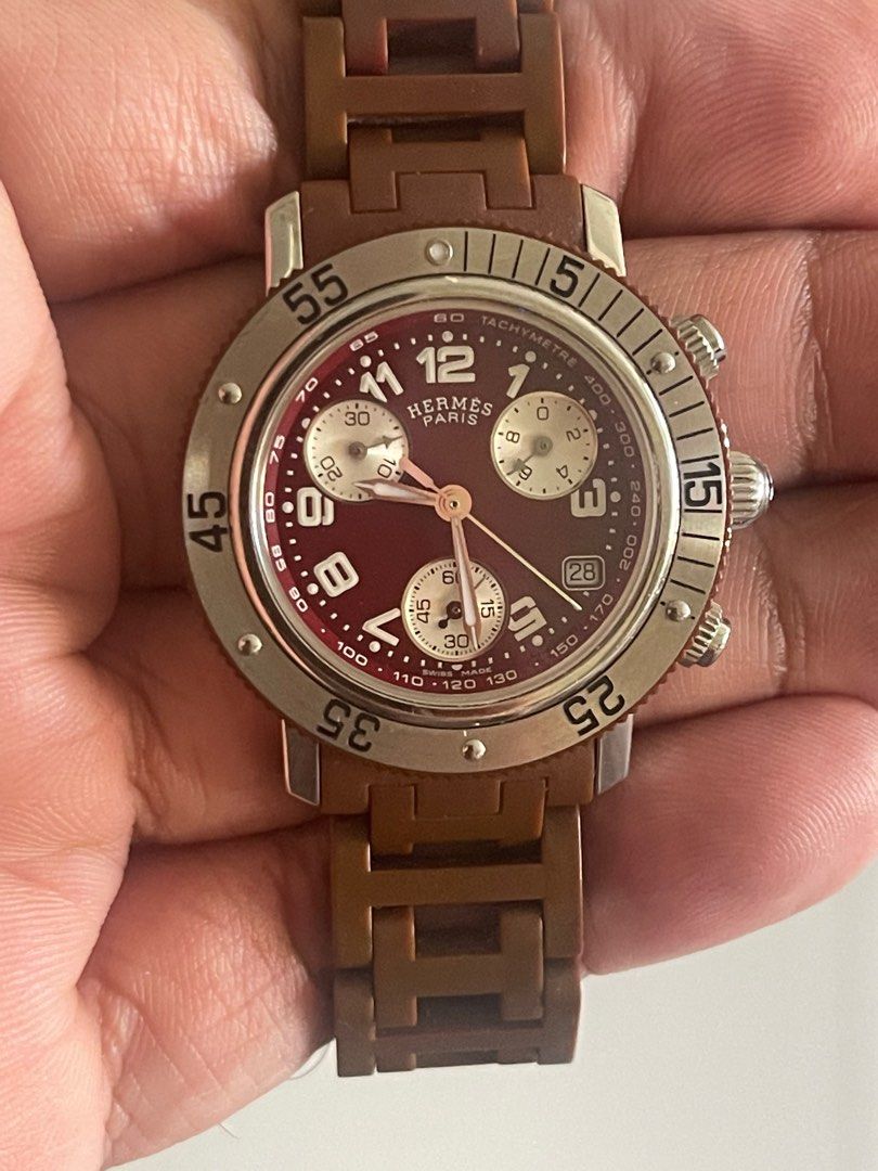 FS FT Layaway Payment Option Hermes Clipper Diver Chronograph Quartz Watch 31mm case size Junior Size Ladies unit and replacement box excellent