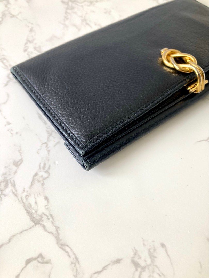 Gucci vintage black x gold classic knot leather long wallet 黑色金