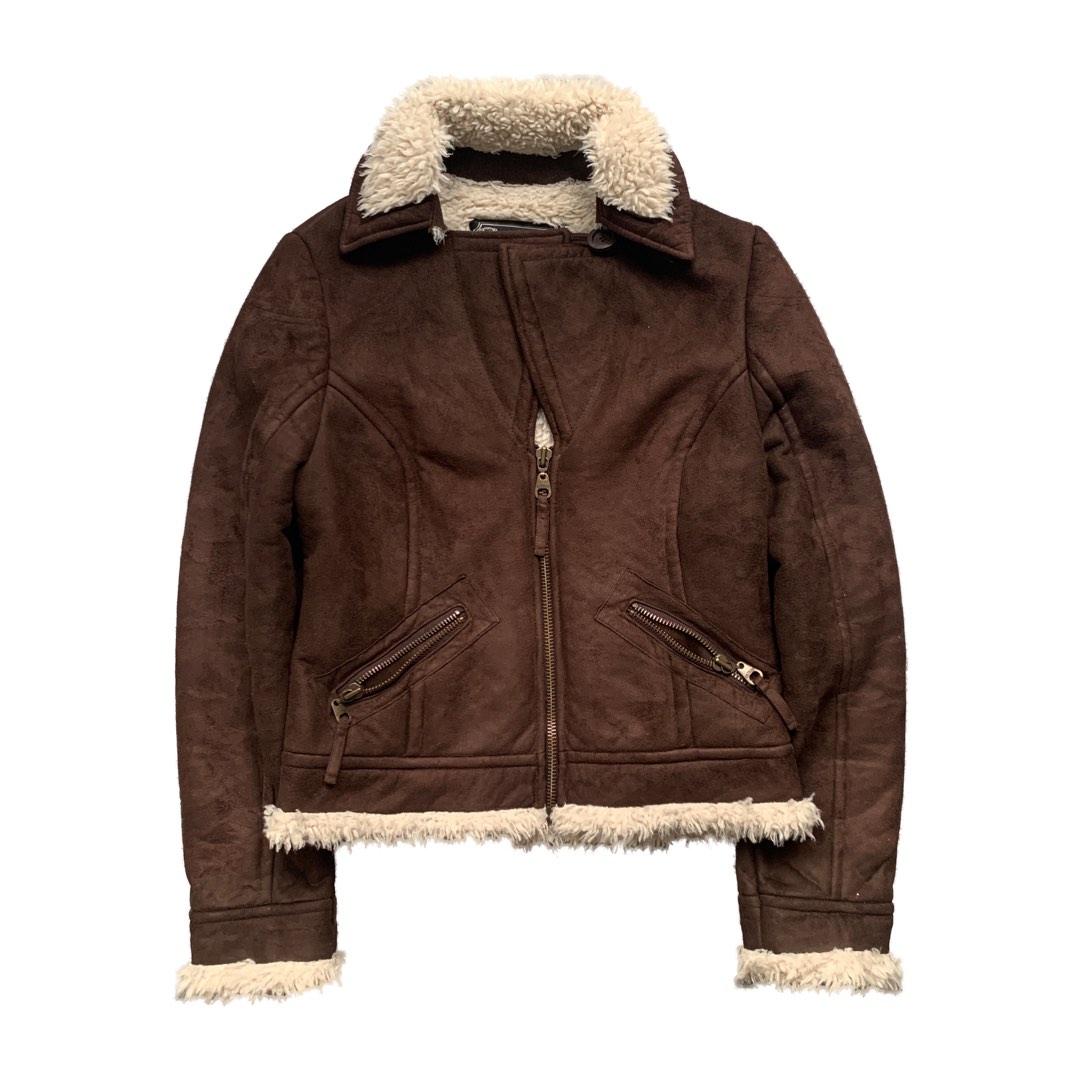 Guess Faux Suede Flight Jacket Sherpa Lined, Women's Fashion, Coats