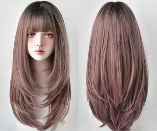Hair Wig Hair pink brown cosplay hair ombre pastel