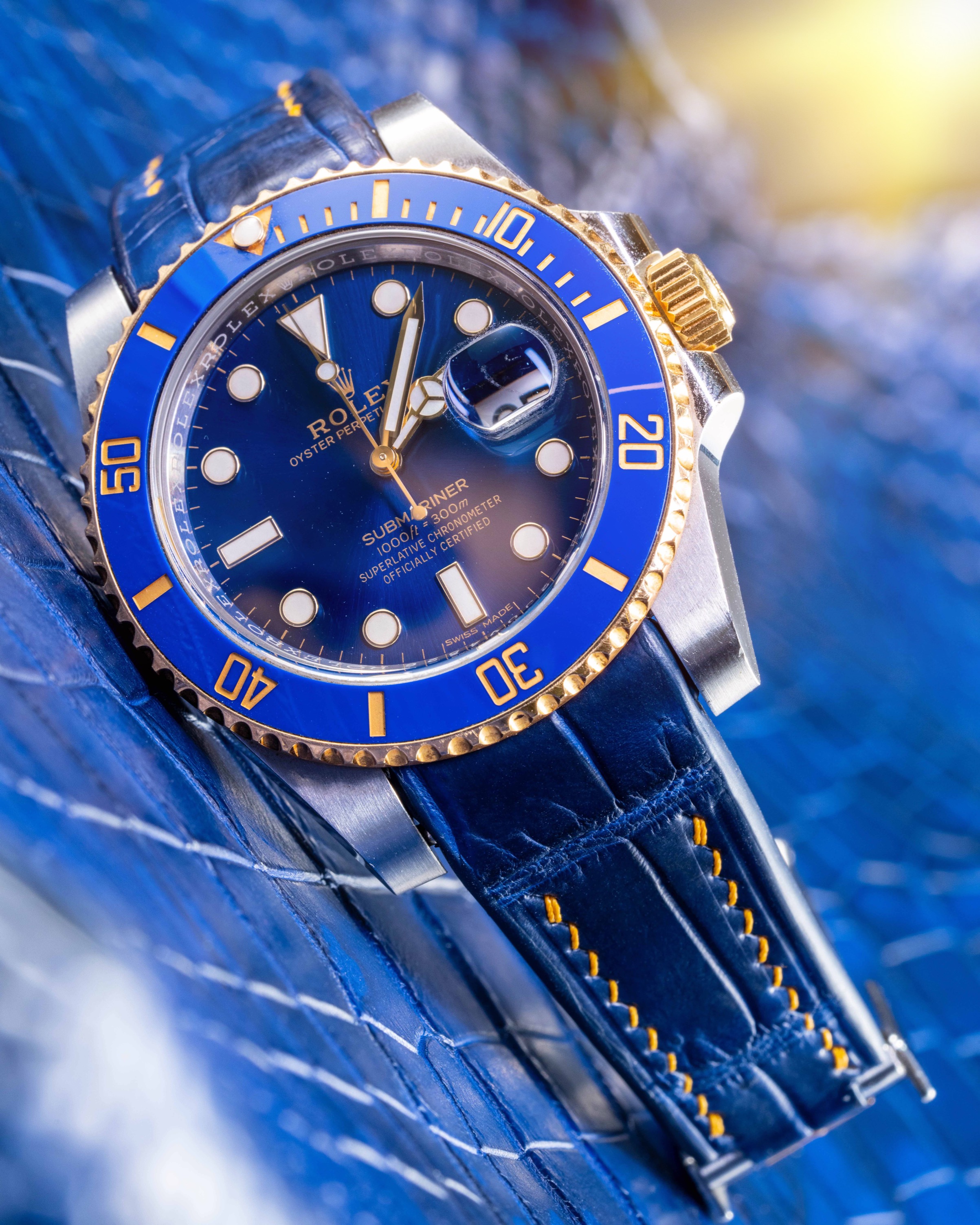 Gold watch online with blue strap