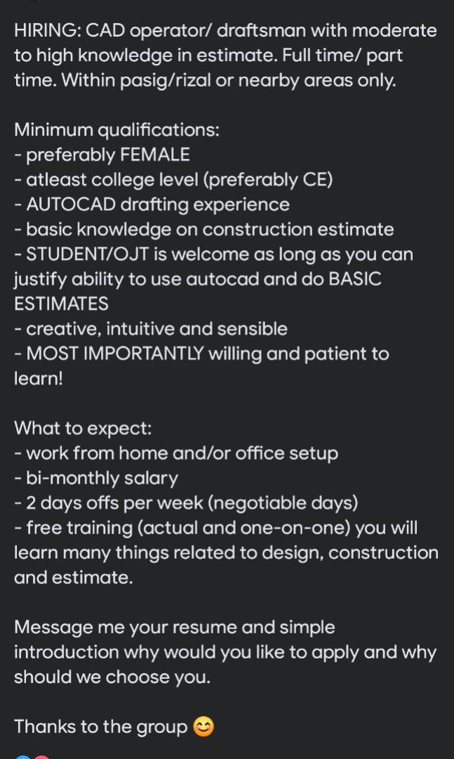 HIRING CAD Operator Estimator On Carousell hiring-cad-operator-estimator-on-carousell