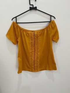 H&M hm original authentic mustard kuning orange oren coklat Sabrina Top