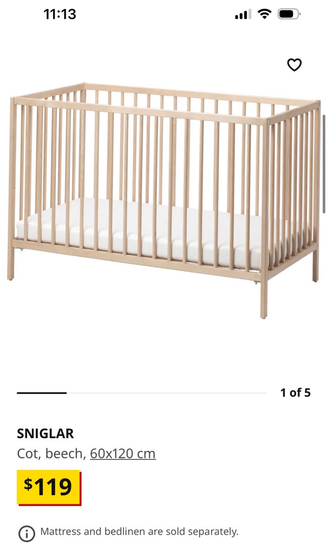 Ikea sniglar sale crib dimensions