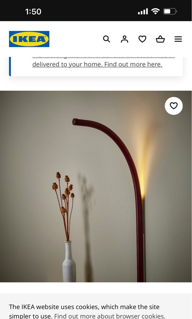 Ikea varmblixt linear wall mount light in dark red , Furniture & Home