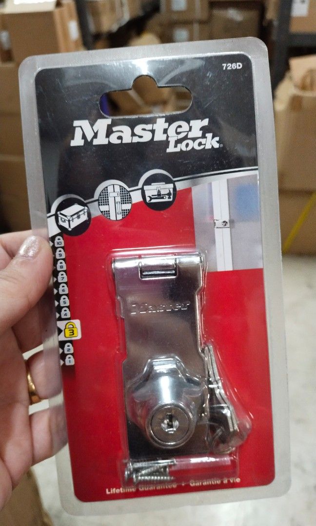 Master hasplock chrome plated with integrated lock and key #726D 3" (Category: Locks, Doors & Gates) located in Manila. Submitted by bernaatit (Listing ID 1229039541, Image 1). Description: Also offer other products of Yale Master Stanley Tramontina Picus Japan Shell USA Sata Tools Arrow staple and others ⭐ message me for your orders and inquiries ⭐ meet up or ship via lalamove or jrs or lbc express.