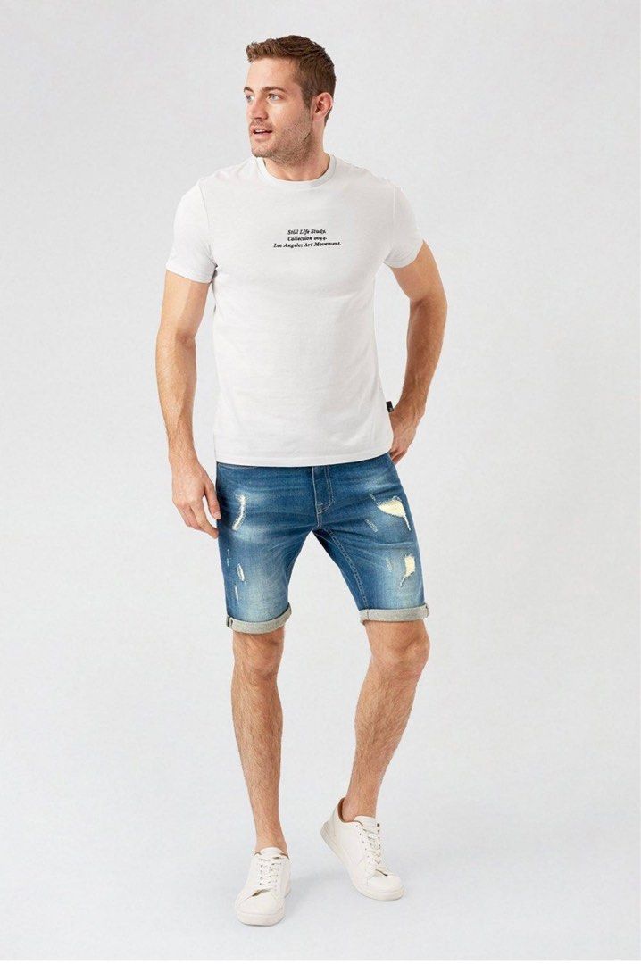 Men s Skinny Rip Repair Shorts Burton Menswear Men s Fashion