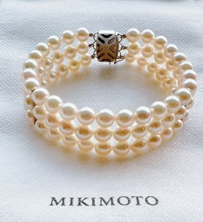［7.9折］少見 MIKIMOTO珍珠之王 經典之作 三排手鍊 
