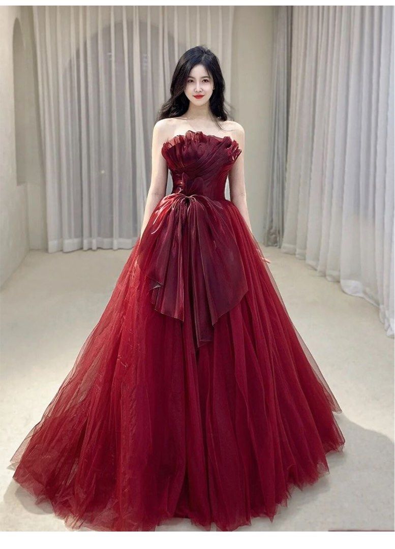 Red ball gown off sale shoulder