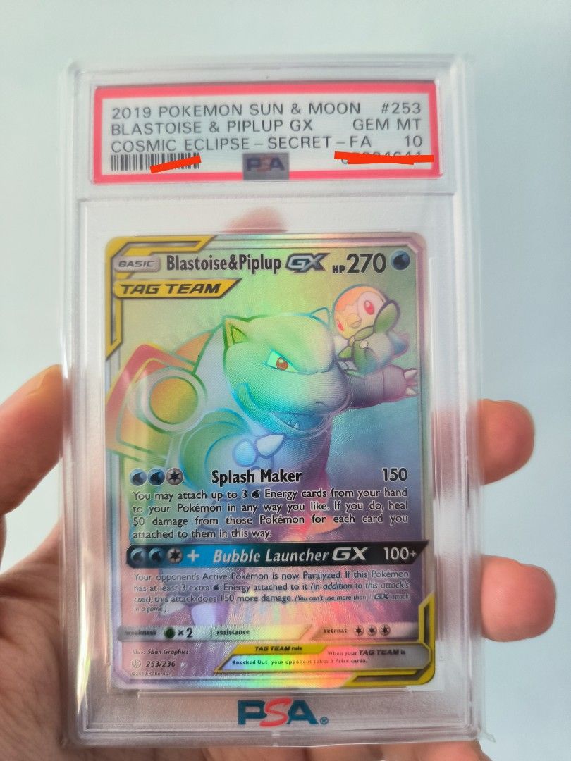 PSA 10 Blastoise & Piplup GX - Cosmic Eclipse, Hobbies & Toys, Toys