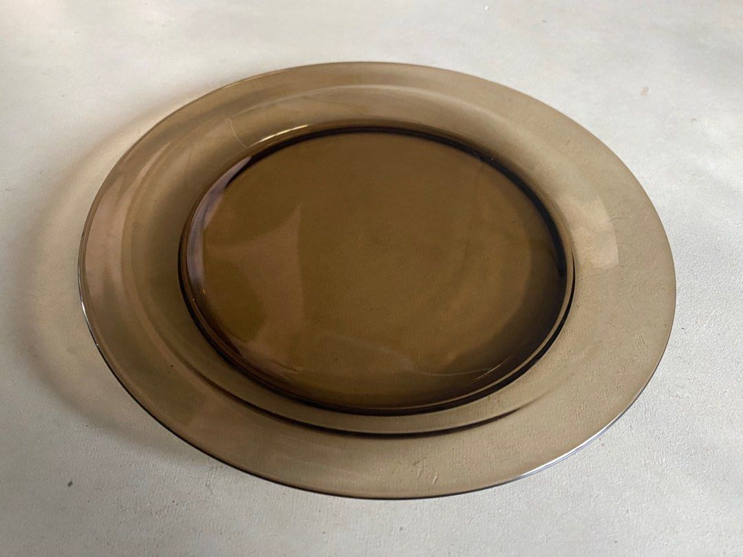 Real 70s vintage smoke glass plates (made in France), Furniture & Home
