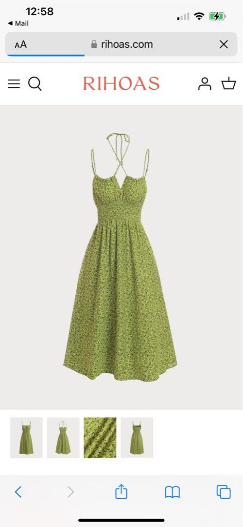 Rihoas Floral Midi Dress (Green), Women's Fashion, Dresses & Sets, Dresses  on Carousell