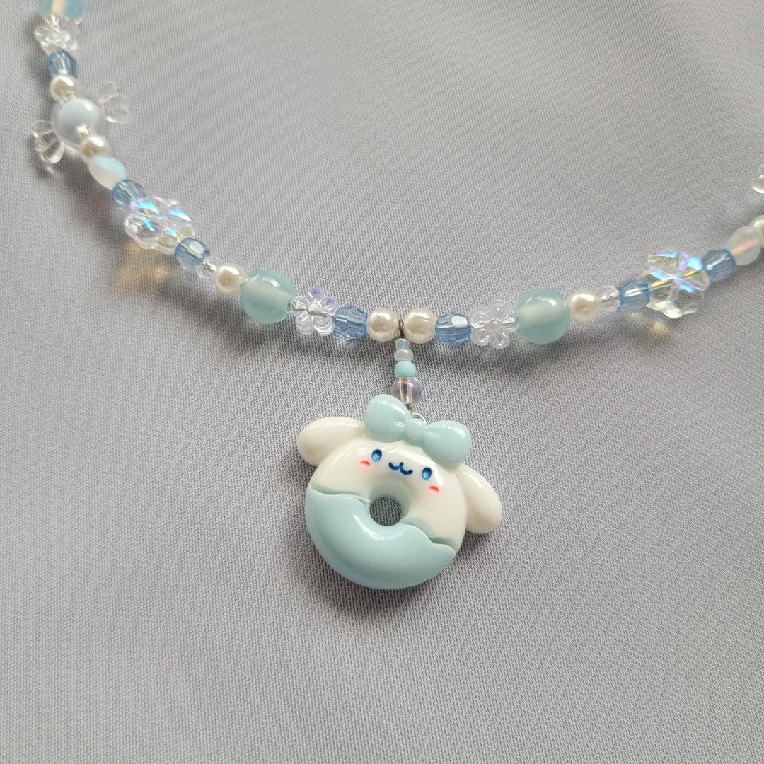 sanrio cinnamoroll cute pastel blue y2k handmade beaded necklace