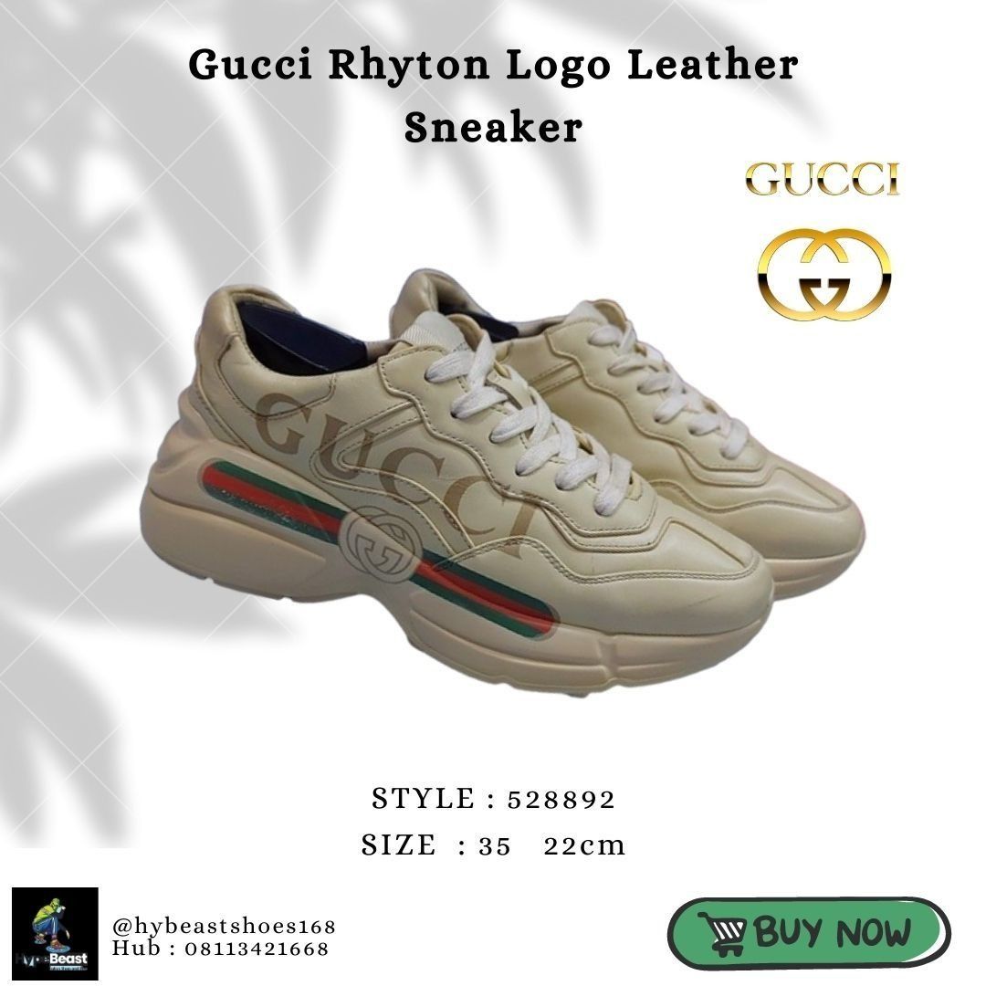 Sepatu Gucci Rhyton Logo Leather Sneaker 528892 Ukuran 35