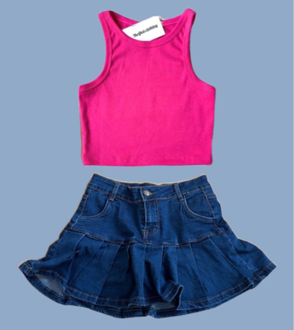 Pink tank denim best sale skirt