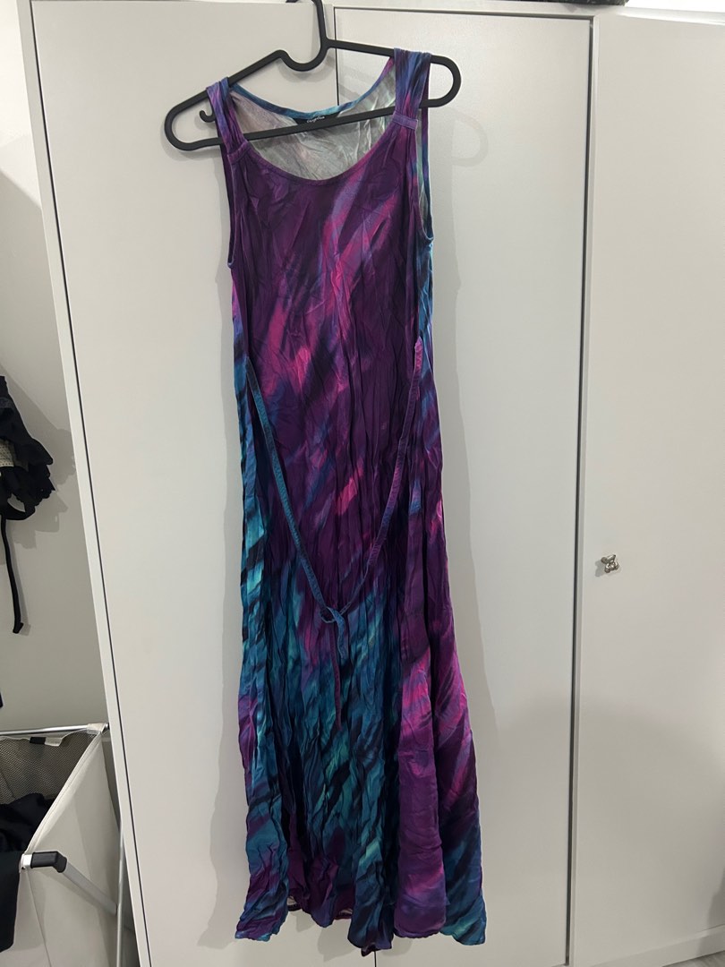 Tie Dye Maxi Long Dress with Ties String, Women's Fashion, Dresses