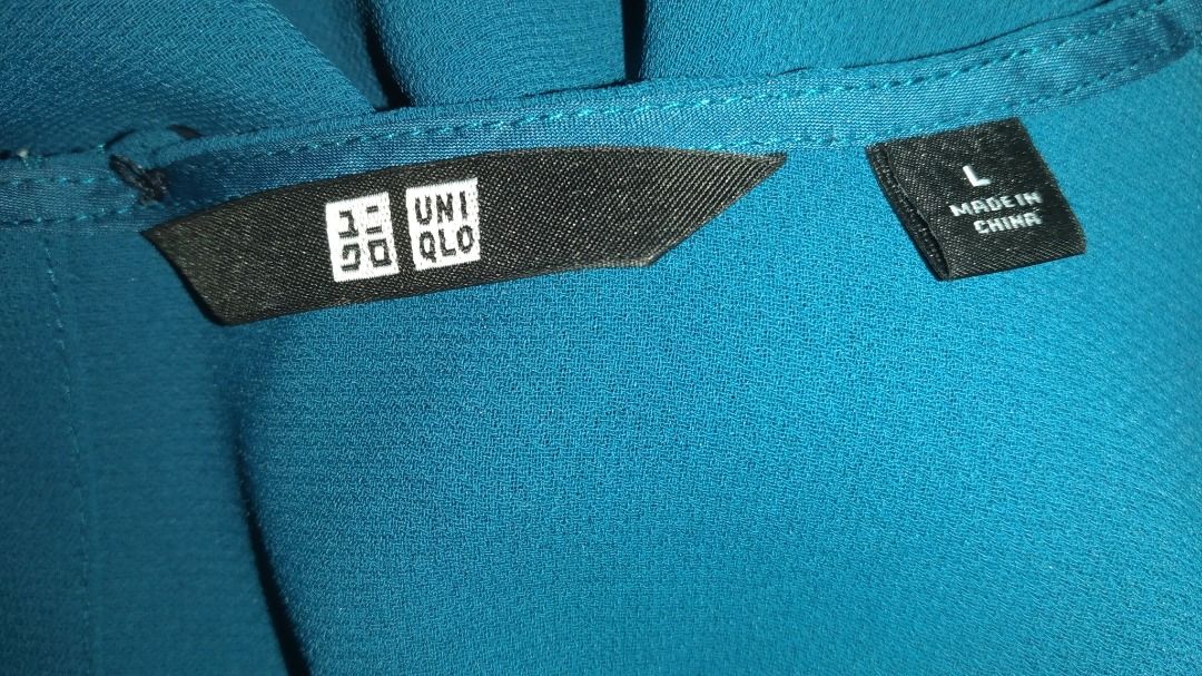 Uniqlo teal blouse/top L (Category: Blouses) located in Antipolo. Submitted by cychiyo (Listing ID 1229059681, Image 3). Description: BNWOT Uniqlo teal blouse /top Large on tag cuffed sleeves shop-bought new at Uniqlo UP Town Center used once for half a day; practically new no issues at all already washed and clean, ready to wear kept well last price posted; please offer price listed. thanks.