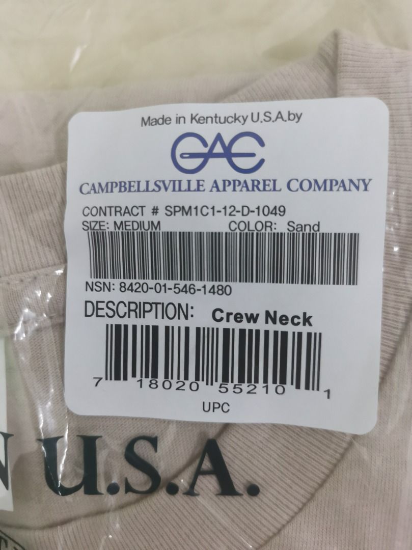 US Military Genuine Issue Crew Neck T-Shirt, 100% Cotton Made in USA  Kentucky Medium, Sand color, Men's Fashion, Tops & Sets, Tshirts & Polo  Shirts on Carousell