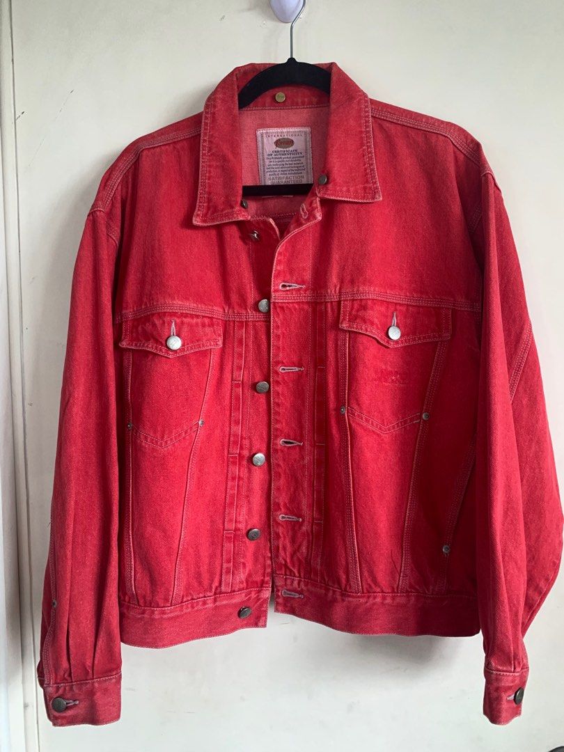 Vintage Oversized Red Denim Jacket on Carousell