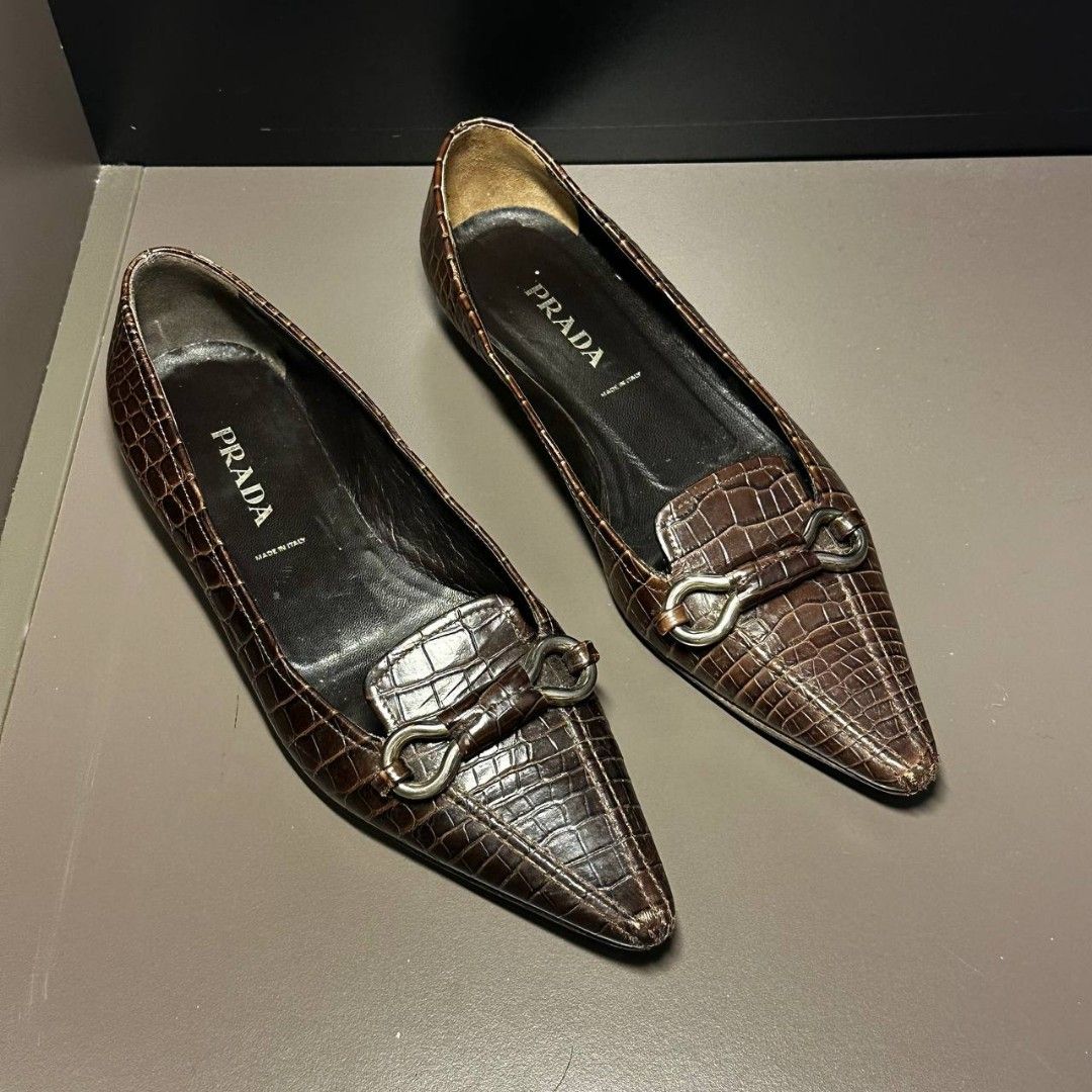 Vintage Prada Reptile leather flats EU38.5, 名牌, 鞋及波鞋