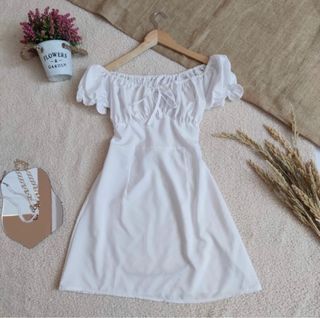 White Smocked Back Mini Dress (Linen Fabric)