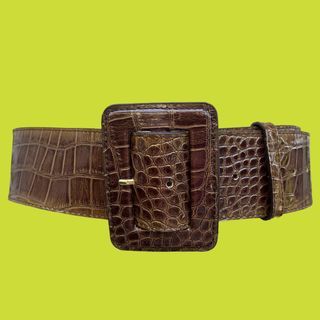 Wide Glossy Croc Belt Faux Leather Belt