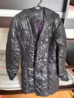 Women Mango black trench jacket black shiny cloth winter snow insulated warm fashion coat cold wear shiny fashion used