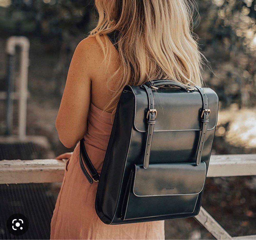 Women s Faux Leather Laptop Backpack Women s Fashion Bags Wallets Backpacks on Carousell