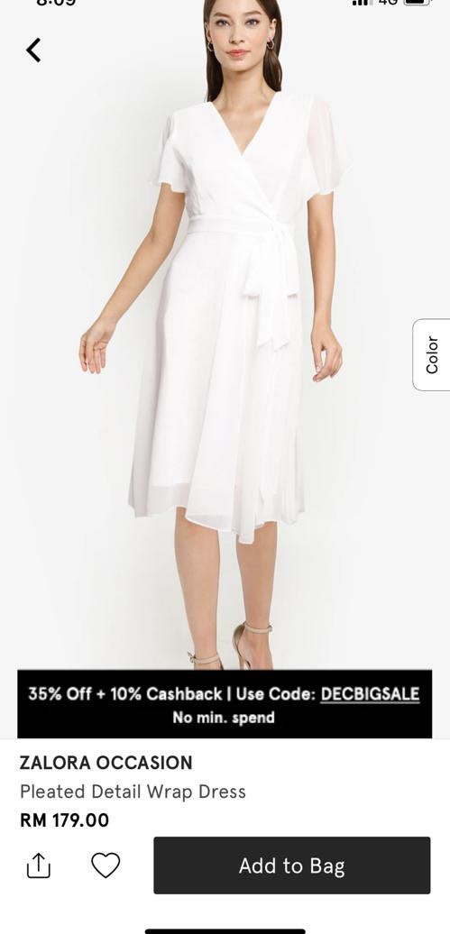 Zalora Pleated Wrap Dress (White), Women's Fashion, Dresses & Sets ...