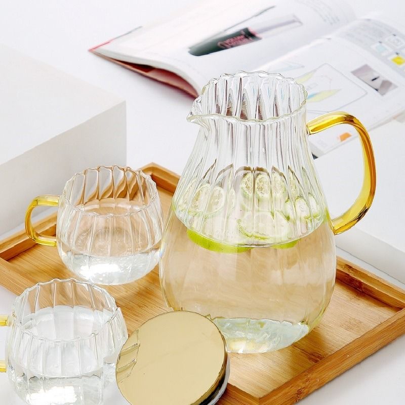 1.6L Large Capacity Flower Shape Glass Pitcher with cups Borosilicate ...
