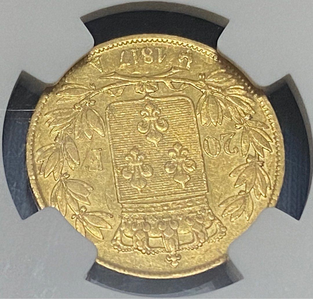 法國路易十八1817年波旁王朝復辟20法郎90%純金幣NGC AU評級6.45g, 興趣 