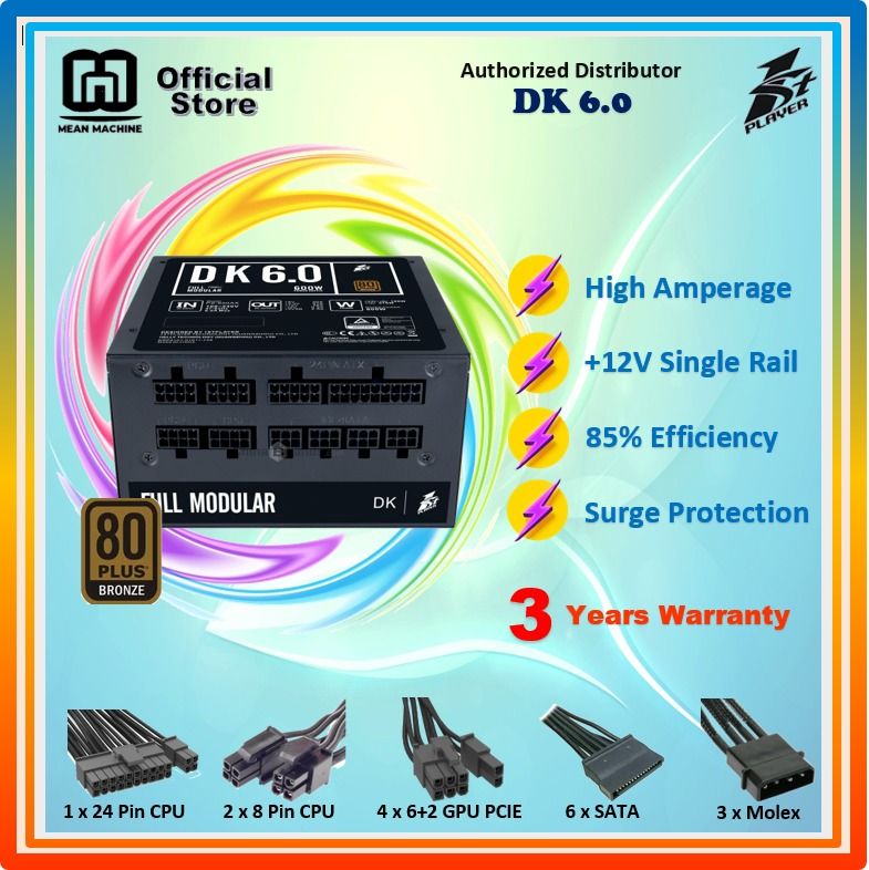 1ST PLAYER 600W Modular 80+ Bronze PSU ( DK6.0) Gaming PSU - Modular ...