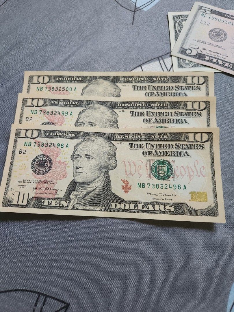 3x 10usd running numbers, Hobbies & Toys, Memorabilia & Collectibles,  Currency on Carousell