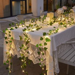 50 LEDs Decorative Solar String Lights With Green Leaves New Maple Rattan Lights