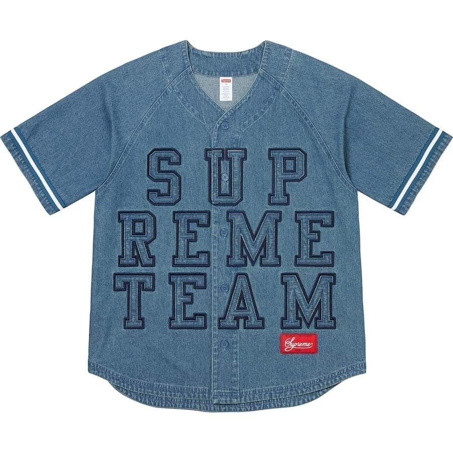 現貨] SUPREME DENIM BASEBALL JERSEY 藍M/L, 他的時尚, 上身及套裝, T