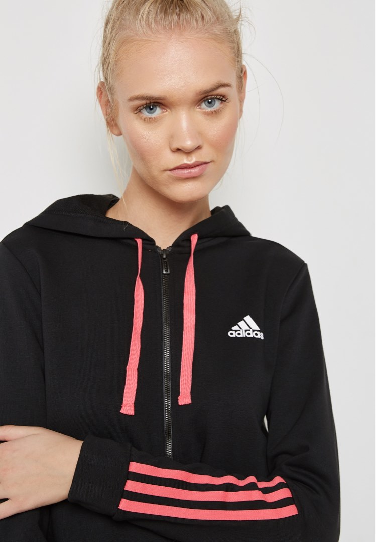 Adidas jacket on sale with pink stripes
