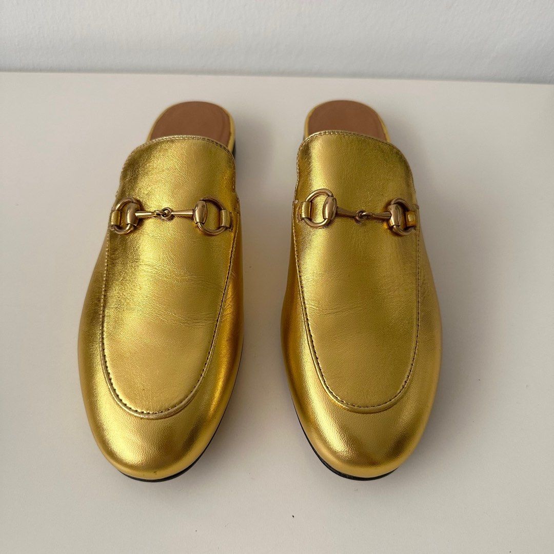 Gold best sale backless loafers