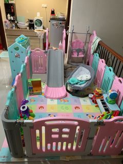 Baby play pan with slide and swing