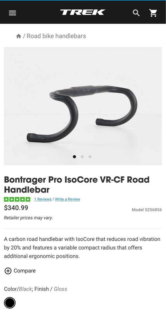 Bontrager GR Pro ISOCORE Gravel Handlebar - 42/48 Black/Grey main image 1