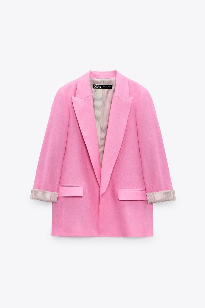Brand New Zara Pink Linen Blazer, Women's Fashion, Coats, Jackets and