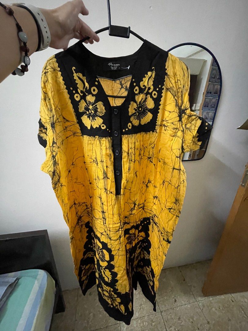 Ceylon Cotton Original Batik House Dress in Yellow