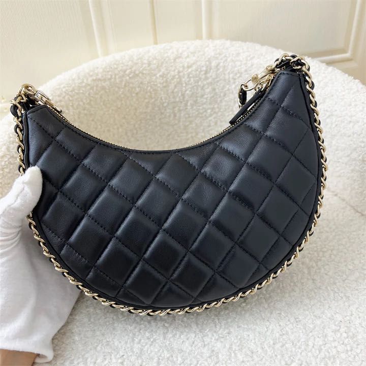 Chanel 23P Crescent Moon Hobo Bag in Black Lambskin and LGHW, Luxury ...