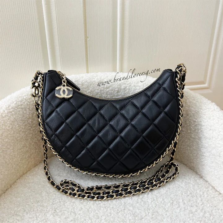 BNIB Chanel 23P Hobo Bag Loop / Moon Bag in Black Light Gold Hardware Small  Size *Local SG Set* 23s