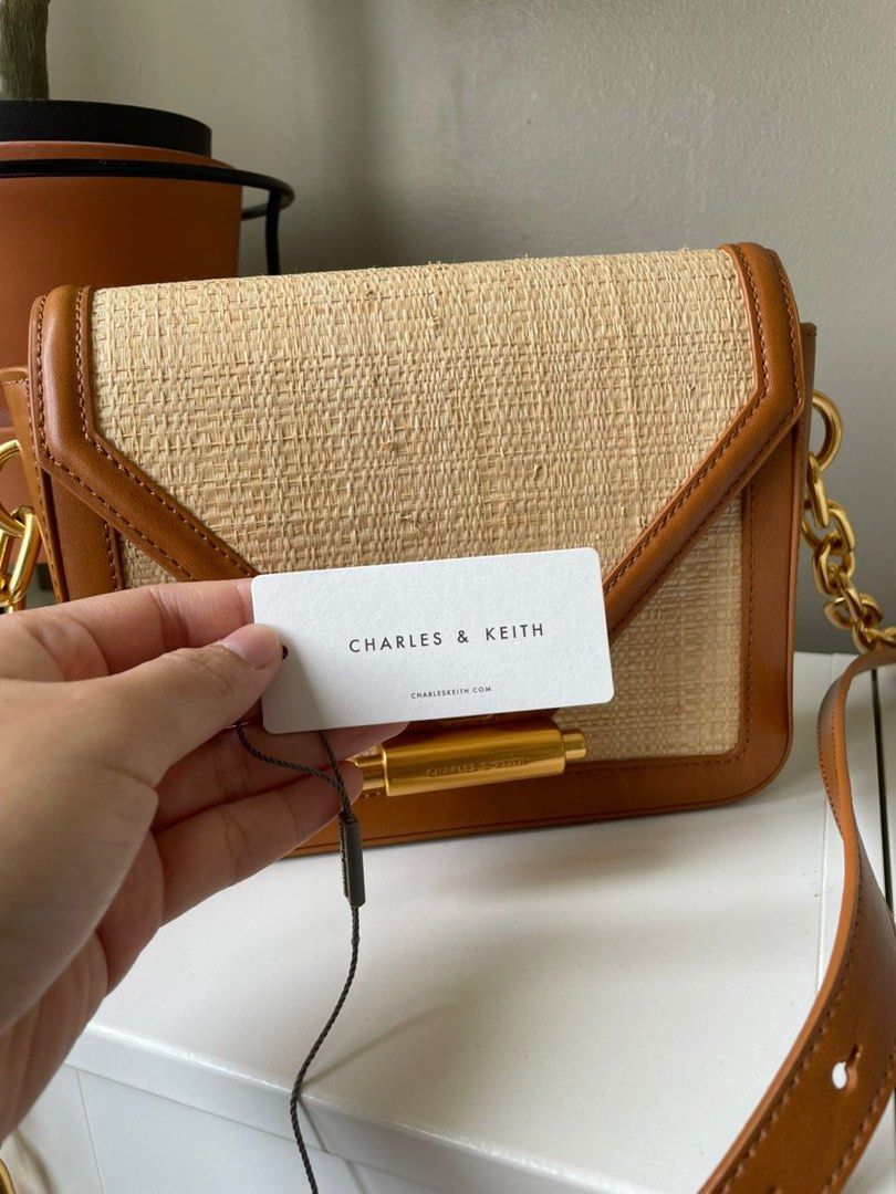 Charles & Keith Lola Envelope Crossbody Bag Caramel, Luxury, Bags