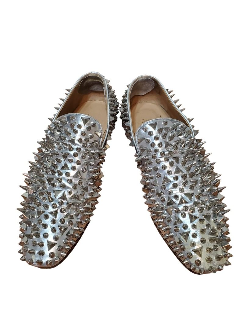 Silver spiked loafers deals